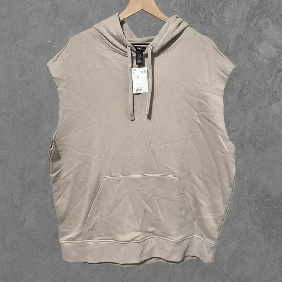 SOLD NWT H&M | Beige Relaxed Fit Sleeveless Hoodie French Terry Sweatshirt XL - Picture 2 of 6